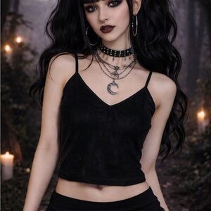 Bebe Black Cami Top, M/L, Y2K, goth